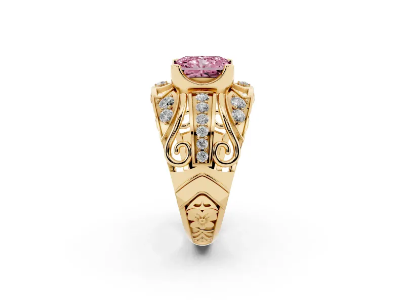 Radiant Cut Art Deco Engagement Ring Setting for a Fancy Pink Lab-Grown Diamond | Yellow Gold