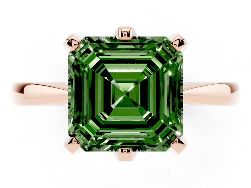 Asscher Cut Tapered Solitaire Engagement Ring Setting for a Fancy Green Lab-Grown Diamond | Claw Prong Head | Rose Gold