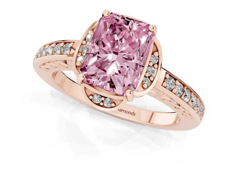 Radiant Cut Floral Pavé Engagement Ring Setting for a Fancy Pink Lab-Grown Diamond | Rose Gold