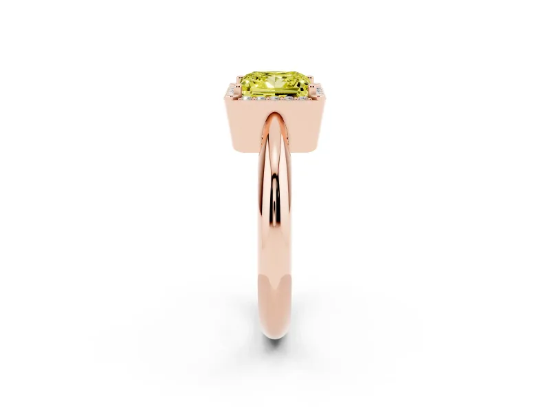 Princess Cut Halo Engagement Ring Setting for a Fancy Yellow Lab-Grown Diamond | Plain Tapered Band | Rose Gold