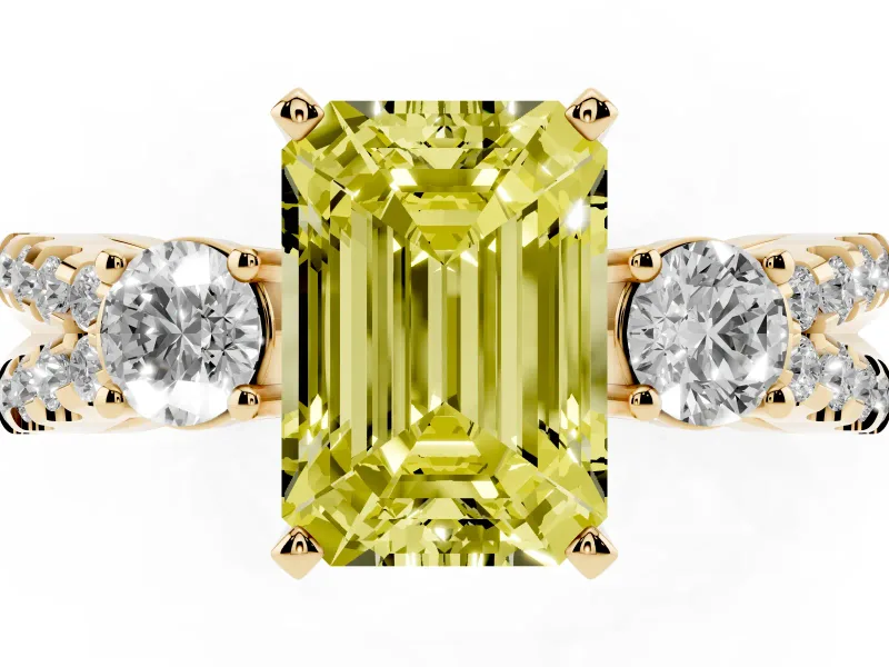 Emerald Cut Three Stone Engagement Ring Setting for a Fancy Yellow Lab-Grown Diamond | Yellow Gold