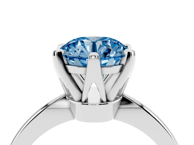 Fancy Blue Round Cut Diamond Solitaire Engagement Ring Set in White gold with Slim Tapered Solitaire Band