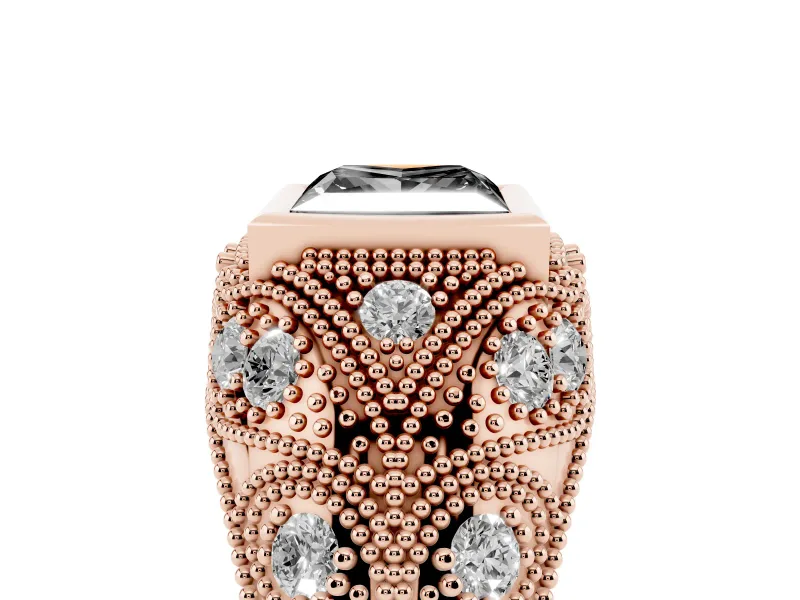 Fancy Black Princess Cut Diamond Bezel Ring Set in Rose gold with Milgrain Accent Band