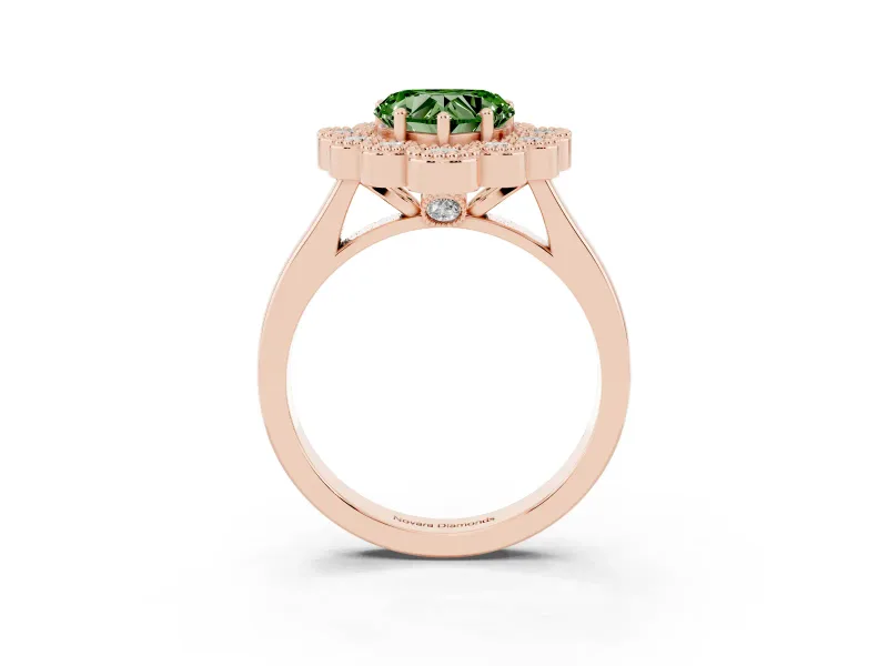 Heart-Shaped Milgrain Cluster Halo Engagement Ring Setting for a Fancy Green Lab-Grown Diamond | Plain Band | Rose Gold