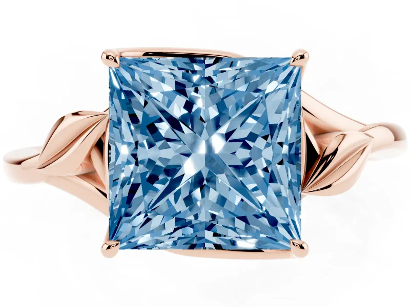 Princess Cut Leaf Bypass Solitaire Engagement Ring Setting for a Fancy Blue Lab-Grown Diamond | Rose Gold