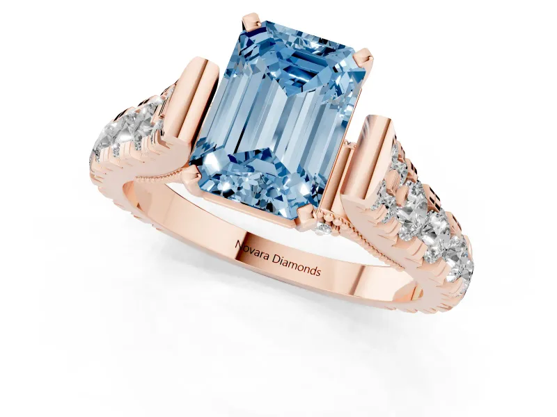 Emerald Cut Graduated Cathedral Engagement Ring Setting for a Fancy Blue Lab-Grown Diamond | Side Stones | Rose Gold