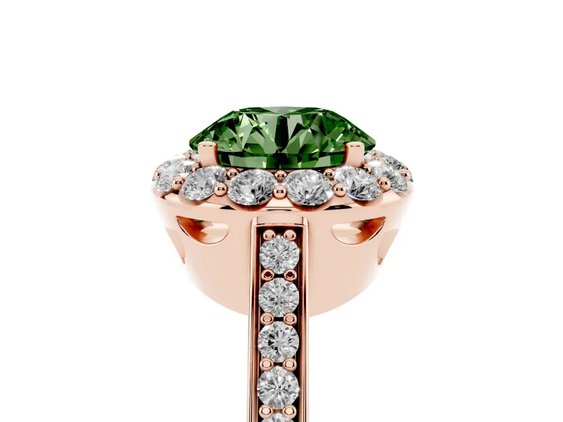Round Floral Halo Engagement Ring Setting for a Fancy Green Lab-Grown Diamond | Large Round Accents | Rose Gold