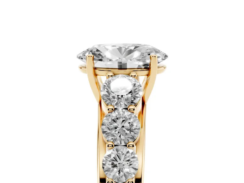 Oval Graduated Side Stone Engagement Ring Setting | Flat Top Band | Yellow Gold