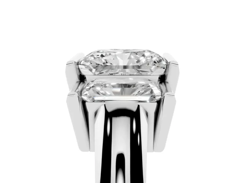 Radiant Cut Channel-Set Three Stone Engagement Ring Setting | Wide Flat Band | Sterling Silver