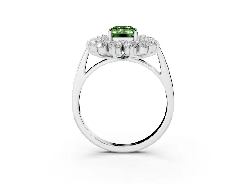 Emerald Cut Floral Double Halo Engagement Ring Setting for a Fancy Green Lab-Grown Diamond | Plain Band | Platinum