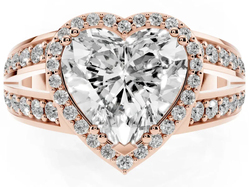 Heart-Shaped Halo Engagement Ring Setting | Two-Row Pave Split Shank | Rose Gold