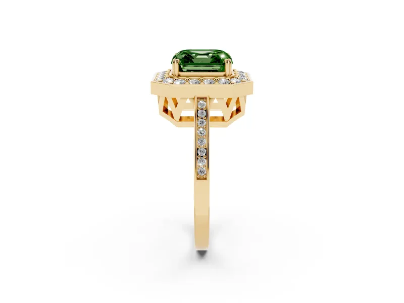 Asscher Cut Halo Engagement Ring Setting for a Fancy Green Lab-Grown Diamond | Polished Halo Rim | Yellow Gold