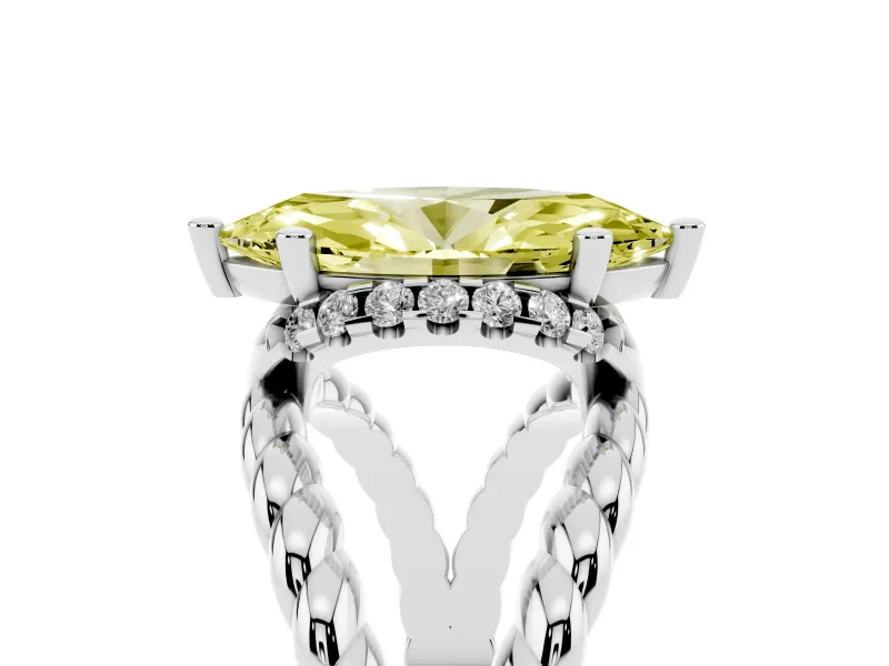 Fancy Yellow Marquise Cut Diamond Halo Ring Set in Silver with Twisted Band and Prong Setting