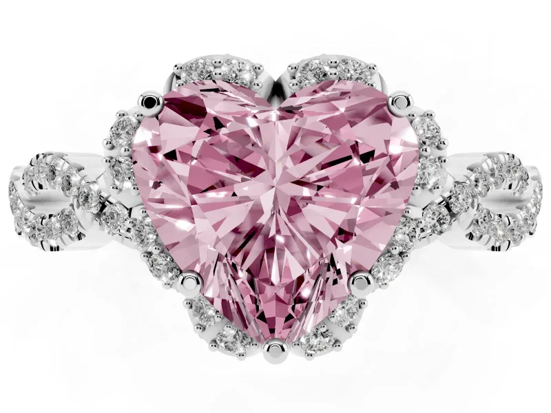 Heart-Shaped Milgrain Halo Engagement Ring Setting for a Fancy Pink Lab-Grown Diamond | Graduated Shoulders | Platinum