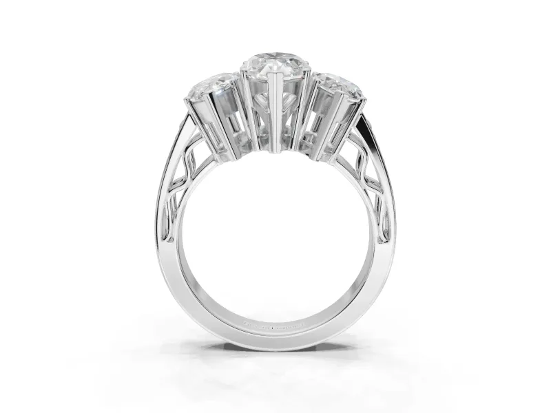 Marquise Three Stone Engagement Ring Setting | Beaded Shoulders | White Gold