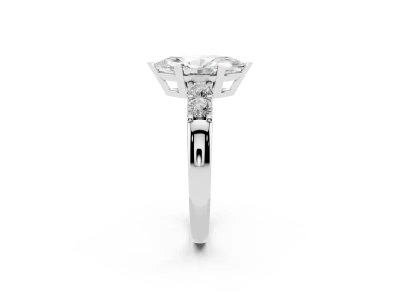 Marquise Cut Diamond Five-Stone Prong Set Engagement Ring Set in Platinum with Channel Band