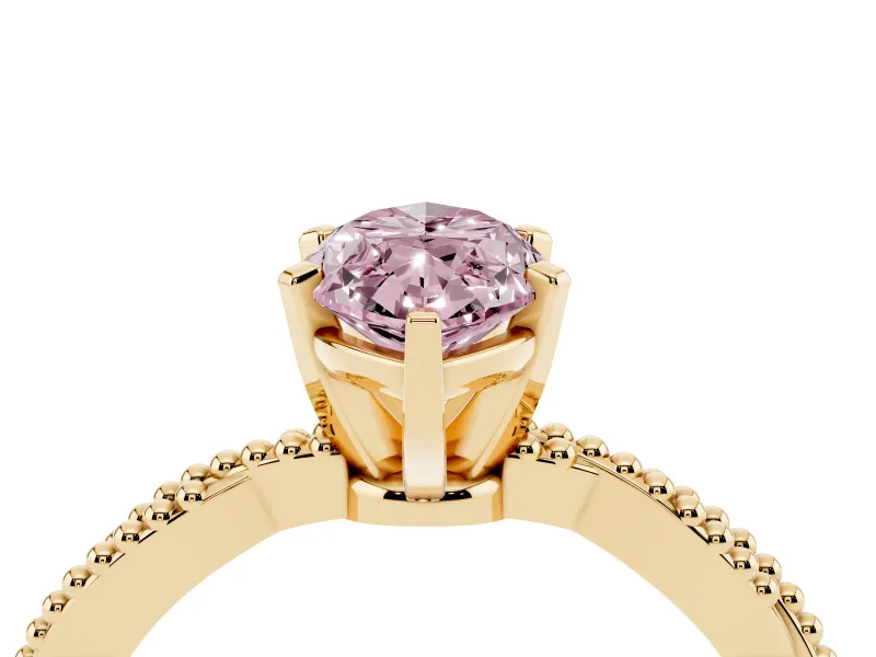 Fancy Pink Marquise Cut Diamond Solitaire Ring Set in Yellow gold with Twisted Band and Bead Prong Setting