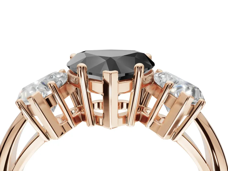 Heart-Shaped 3 Stone Engagement Ring Setting for a Black Center | Rose Gold