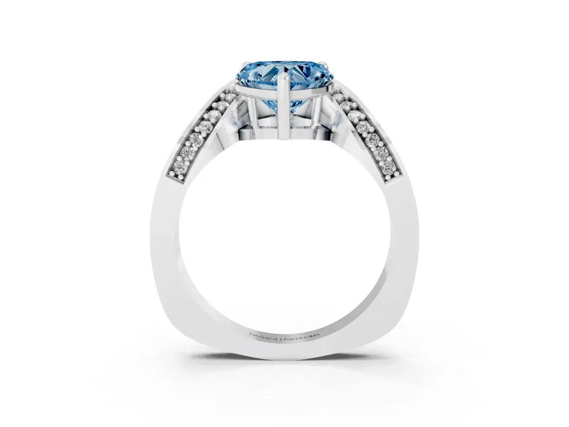 Heart-Shaped Bypass Solitaire Engagement Ring Setting for a Fancy Blue Lab-Grown Diamond | Pavé Ribbon | Platinum