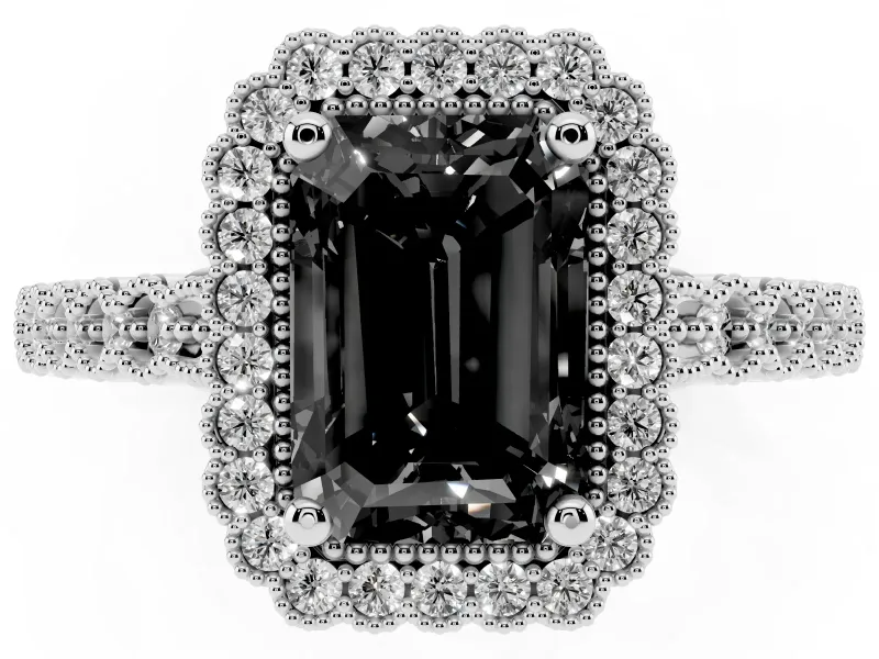 Radiant Cut Milgrain Halo Engagement Ring Setting for a Black Center | Sterling Silver