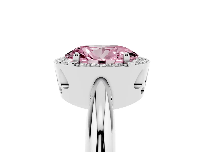 Oval Halo Engagement Ring Setting for a Fancy Pink Lab-Grown Diamond | Plain Band | White Gold