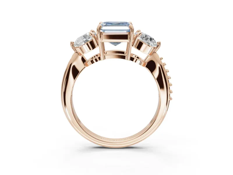 Asscher Cut Three Stone Engagement Ring Setting for a Fancy Blue Lab-Grown Diamond | Tapered Pave Band | Rose Gold