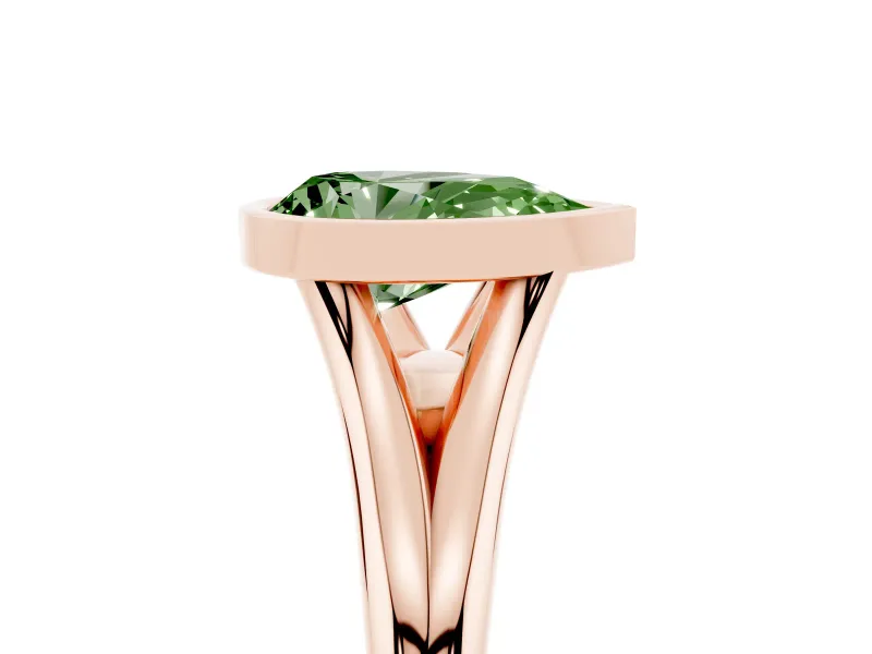 Fancy Green Bezel Set Pear Cut Diamond Solitaire Ring Set in Rose gold with Tapered Band