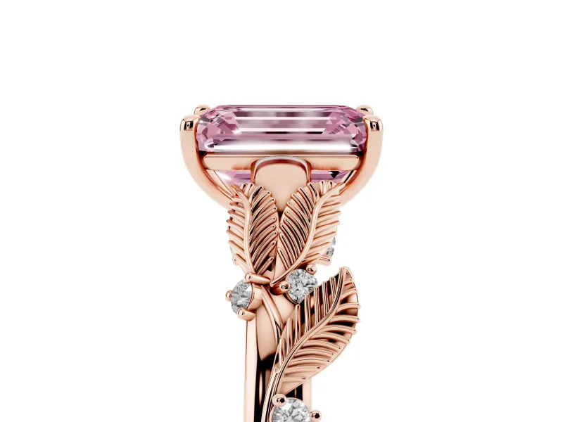 Emerald Cut Leaf Solitaire Engagement Ring Setting for a Fancy Pink Lab-Grown Diamond | Rose Gold