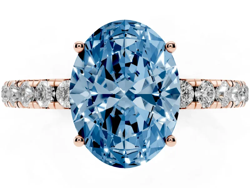 Oval Pave Engagement Ring Setting for a Fancy Blue Lab-Grown Diamond | Shared Prong Band | Rose Gold