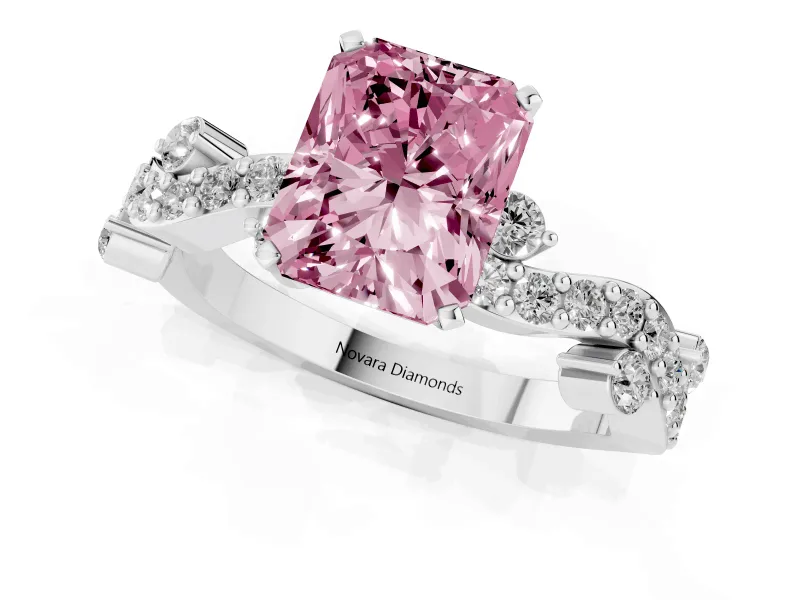 Radiant Cut Twisted Pavé Engagement Ring Setting for a Fancy Pink Lab-Grown Diamond | Bar Stations | Sterling Silver