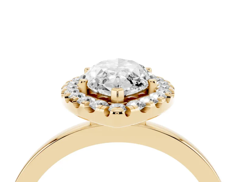 Marquise Thin Halo Engagement Ring Setting | Plain Polished Band | Yellow Gold