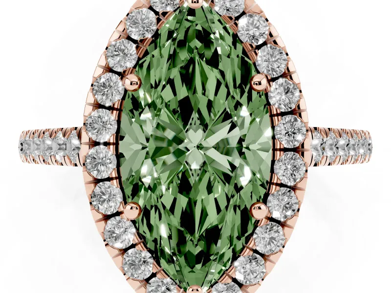 Marquise Raised Halo Engagement Ring Setting for a Fancy Green Lab-Grown Diamond | Rose Gold