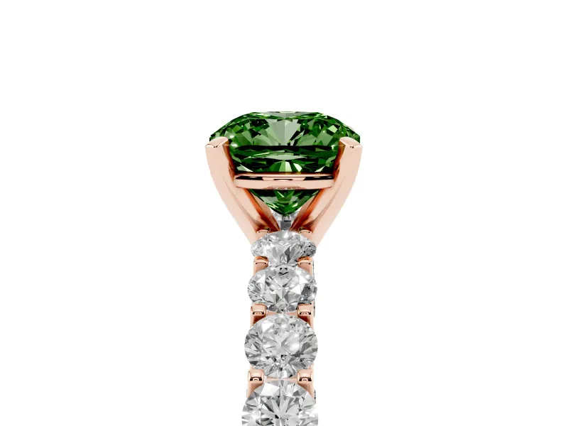 Cushion Cut Shared Prong Engagement Ring Setting for a Fancy Green Lab-Grown Diamond | Rose Gold