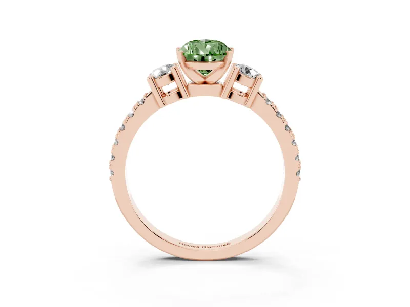Pear-Shaped Three Stone Pavé Engagement Ring Setting for a Fancy Green Lab-Grown Diamond | Round Side Stones | Rose Gold