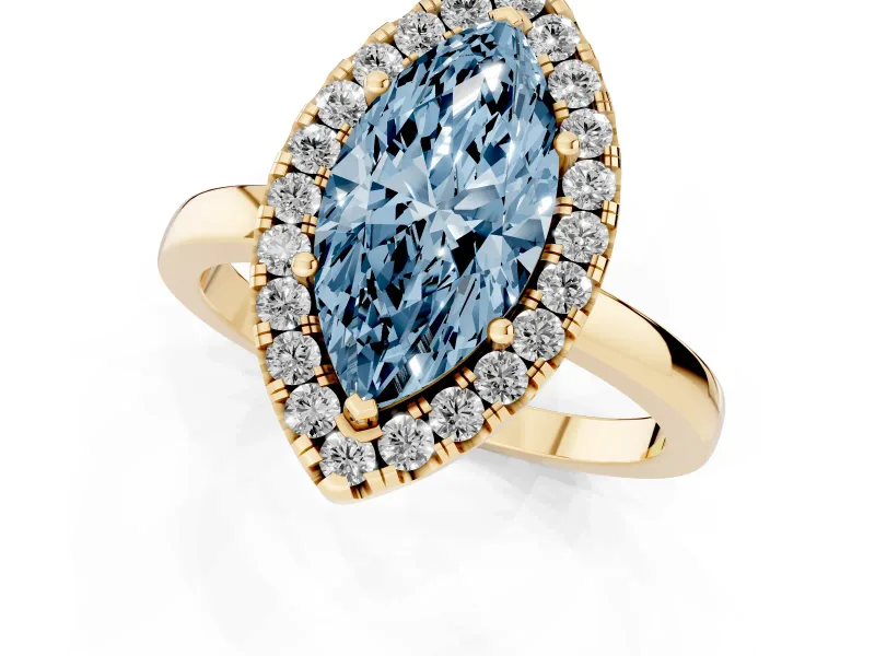 Marquise Thin Halo Engagement Ring Setting for a Fancy Blue Lab-Grown Diamond | Plain Polished Band | Yellow Gold