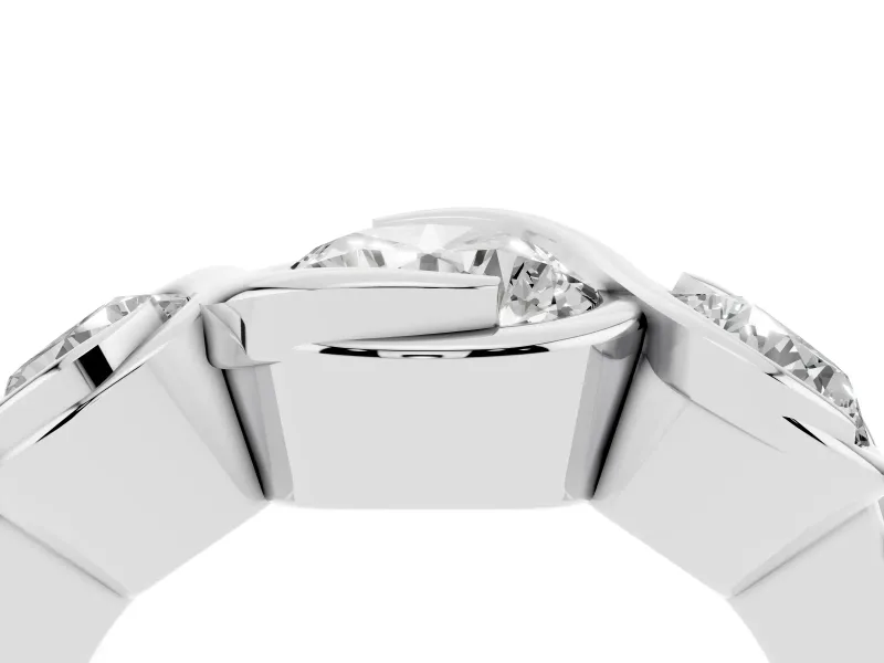 Round Bezel Three Stone Engagement Ring Setting | S-Curve Wave | White Gold