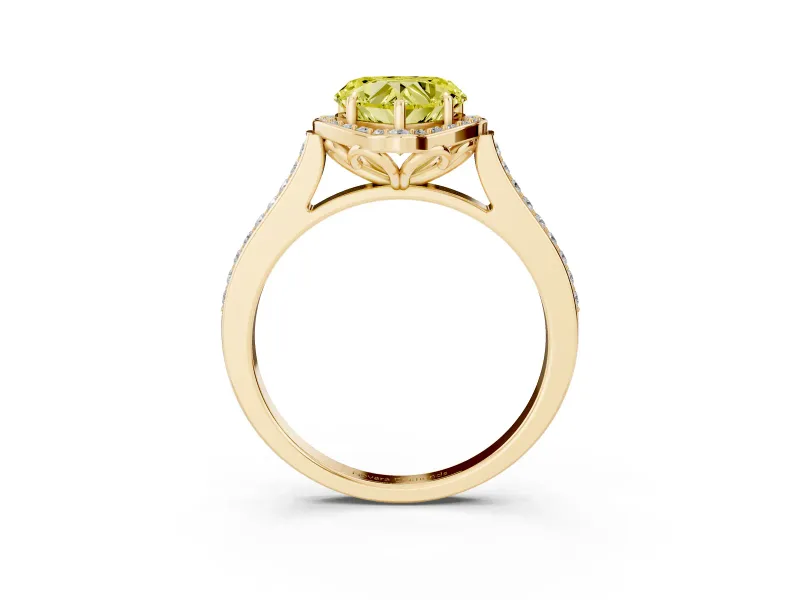Heart-Shaped Petal Tip Halo Engagement Ring Setting for a Fancy Yellow Lab-Grown Diamond | Pavé Band | Yellow Gold