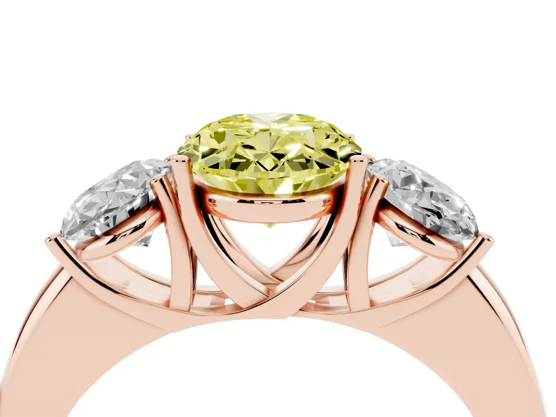 Oval Three Stone Engagement Ring Setting for a Fancy Yellow Lab-Grown Diamond | Matching Side Stones | Rose Gold