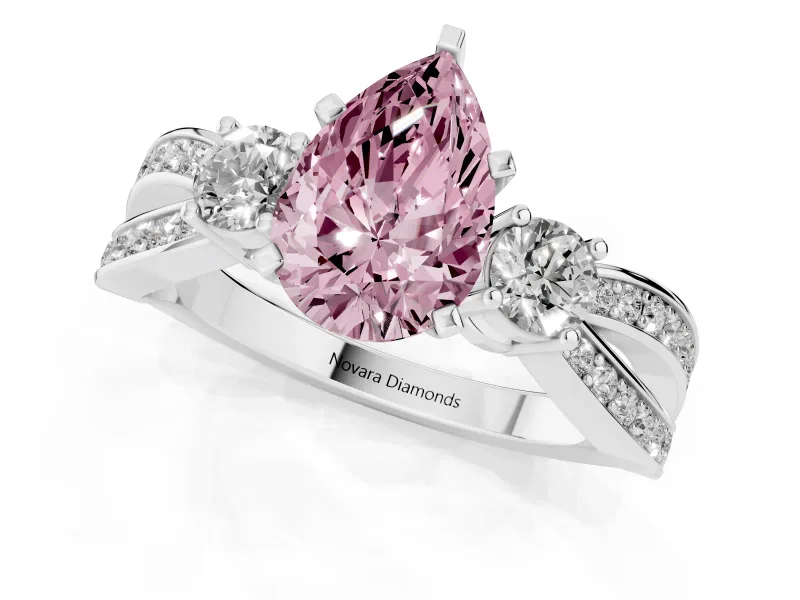 Pear-Shaped Three-Stone Twist Engagement Ring Setting for a Fancy Pink Lab-Grown Diamond | Platinum
