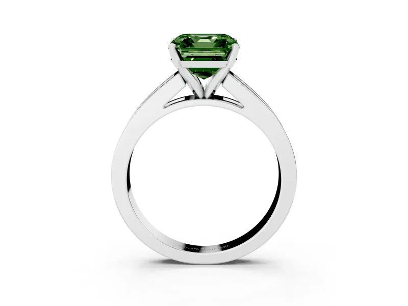 Fancy Green Asscher Cut Diamond Solitaire Ring Set in Silver with Channel-Set Band and Prong Setting