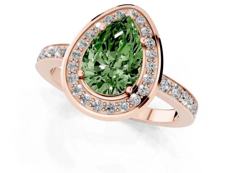 Pear-Shaped Bezel-Rim Halo Engagement Ring Setting for a Fancy Green Lab-Grown Diamond | Pave Band | Rose Gold