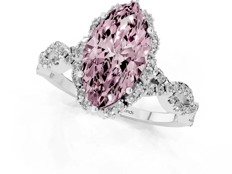 Marquise Milgrain Halo Engagement Ring Setting for a Fancy Pink Lab-Grown Diamond | Graduated Shoulders | White Gold