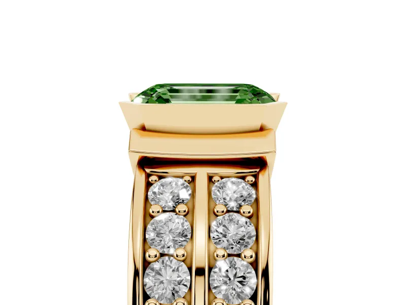 Emerald Cut Half Bezel Engagement Ring Setting for a Fancy Green Lab-Grown Diamond | Channel Band | Yellow Gold