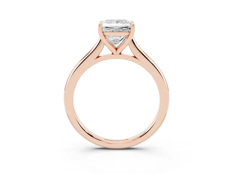 Princess Cut Diamond Solitaire Ring Set in Rose gold with Cathedral Band and Prong Setting