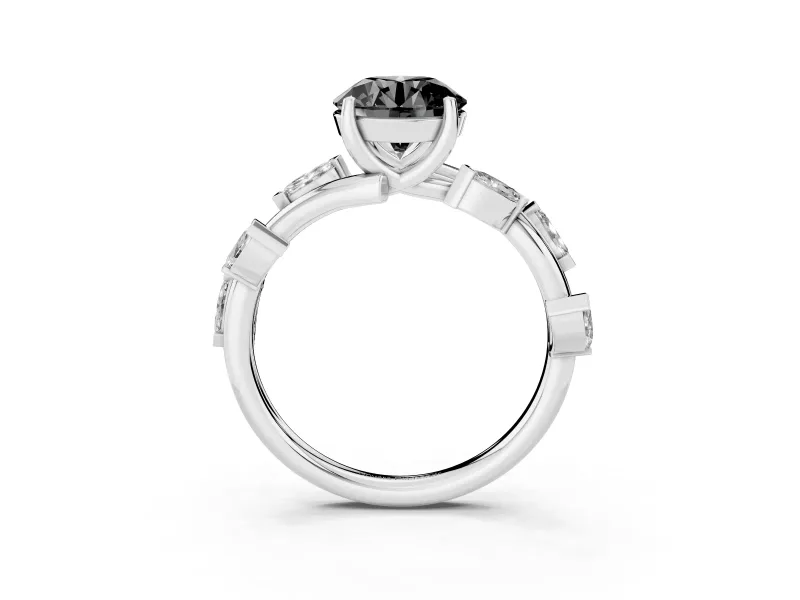 Round Twisted Vine Engagement Ring Setting for a Black Center | Marquise Leaves | Sterling Silver