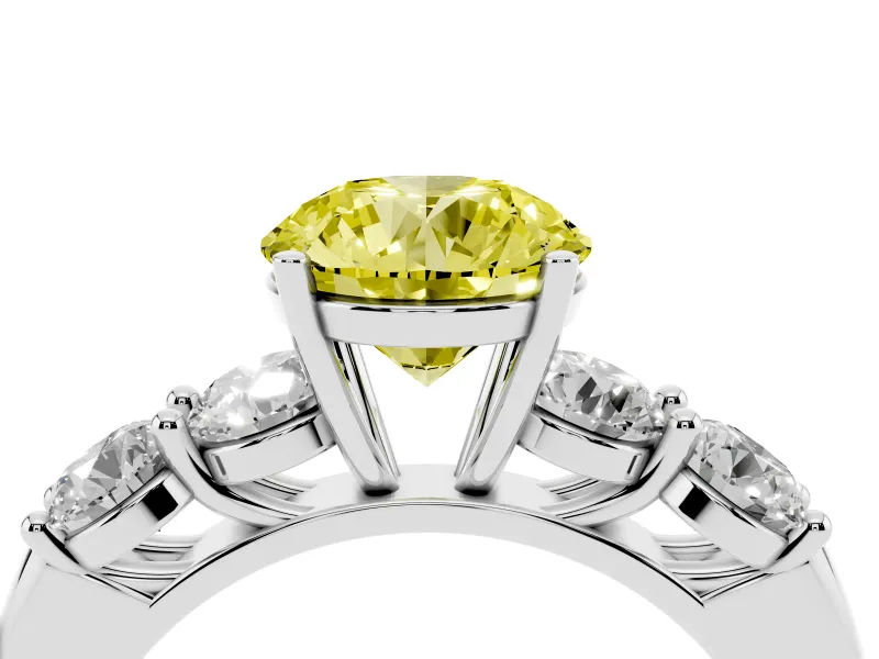 Round 5 Stone Engagement Ring Setting for a Fancy Yellow Lab-Grown Diamond | White Gold