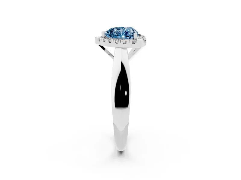 Heart-Shaped Halo Engagement Ring Setting for a Fancy Blue Lab-Grown Diamond | Square Profile Band | White Gold