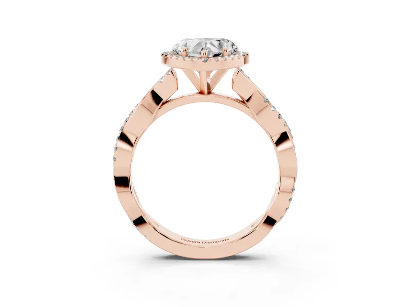 Heart-Shaped Twisted Halo Engagement Ring Setting | Pavé and Plain Strands | Rose Gold