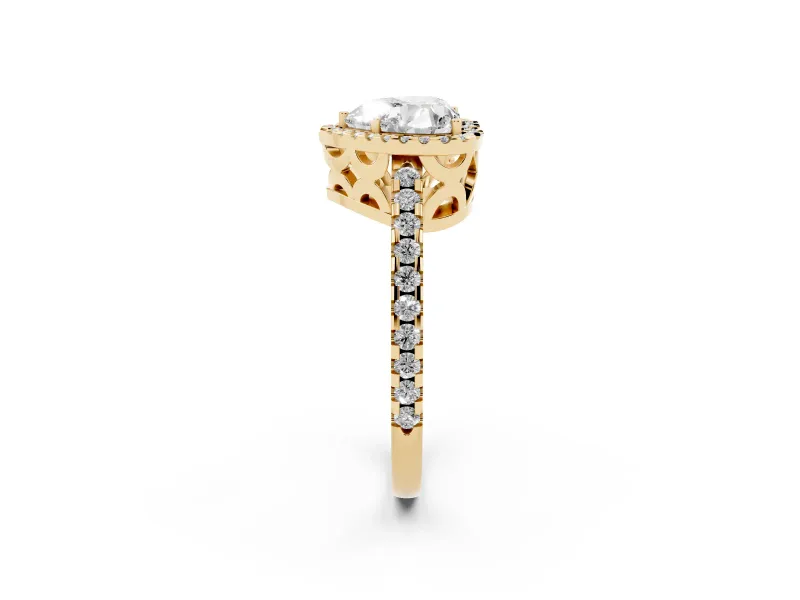 Heart-Shaped Halo Engagement Ring Setting | Half Pave Band | Yellow Gold