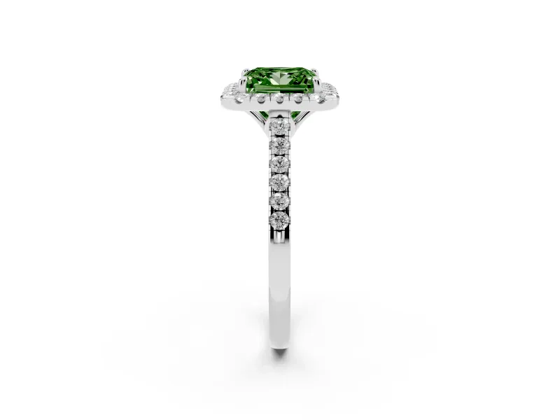 Princess Cut Raised Halo Engagement Ring Setting for a Fancy Green Lab-Grown Diamond | White Gold